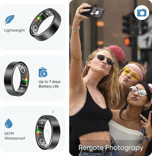 BENIO Gen 2 Smart Ring for Women & Men, Heart Rate,Fitness Tracker with Sleep，Step/Sleep/Blood Oxygen/Heart Rate Tracker, 5ATM Waterproof for iOS and Android,No Subscription, Xmas Gifts,Black 7.5