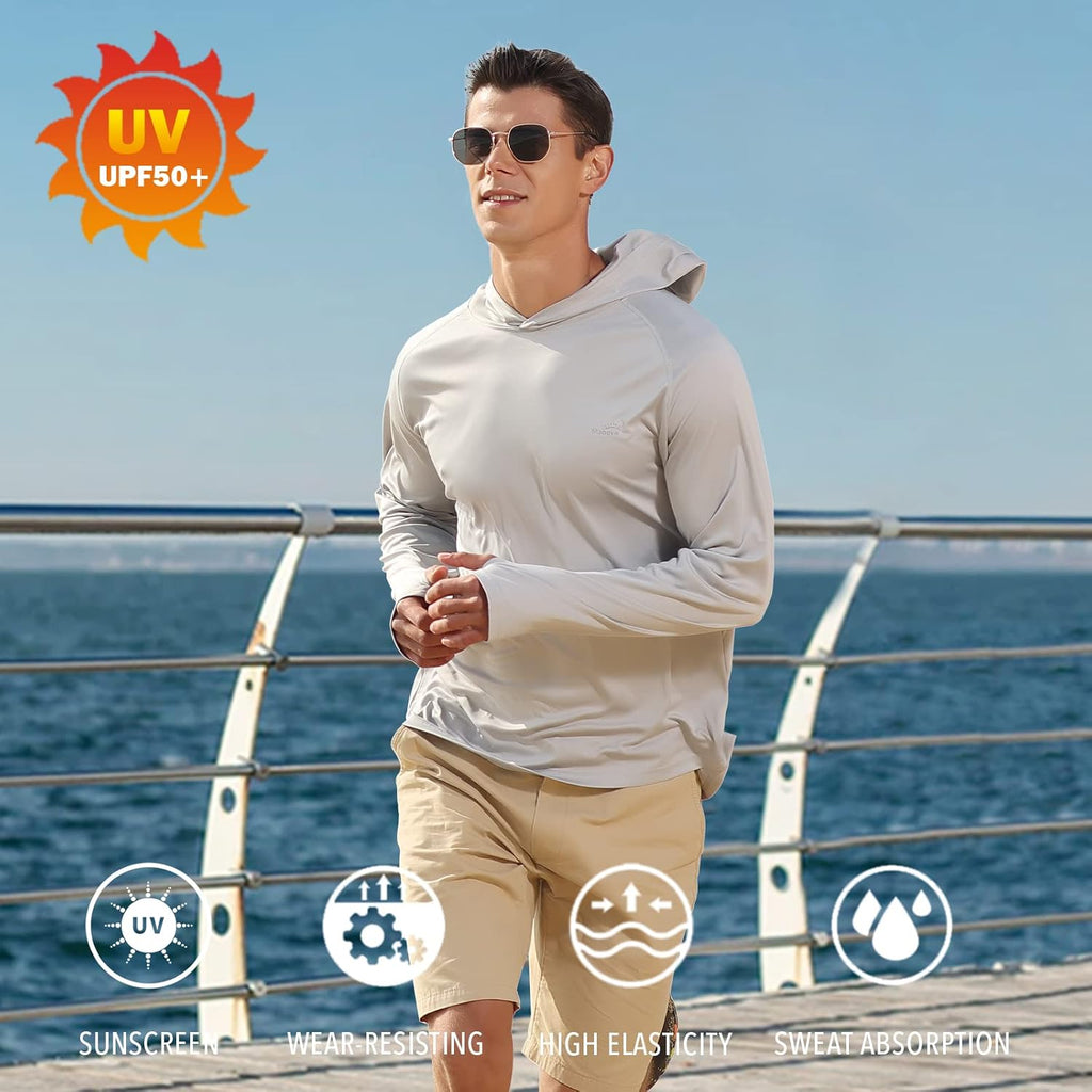Skiennix Men's UPF 50+ Long Sleeve Sun Shirt - UV Protection Hoodie for Hiking & Fishing