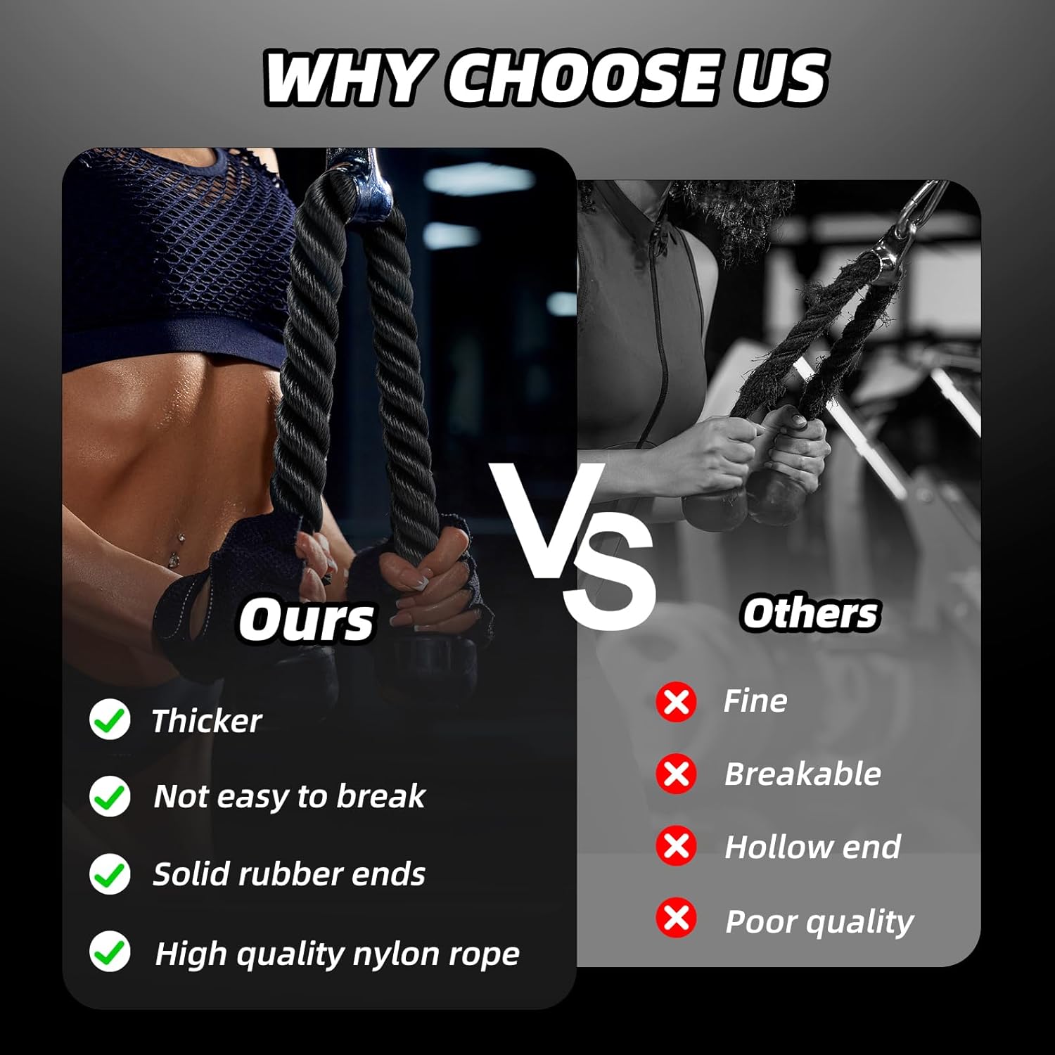 Tchrules Universal Tricep Rope - 27 Inch Heavy Duty Non-Slip Cable Attachment for Gym Workouts