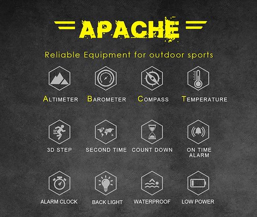 HOOSHU Tactical Watches for Men Digital Outdoor Survival Military Rock Solid Digital Watches with Durable Band, Steps Tracker Pedometer Calories Apache (Black)