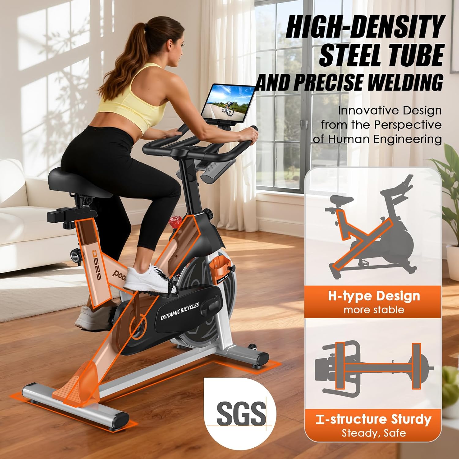 POOBOO Magnetic Exercise Bike - Quiet Indoor Cycling Bike with LCD Monitor & 350lbs Capacity | Adjustable Resistance for Home Gym Fitness