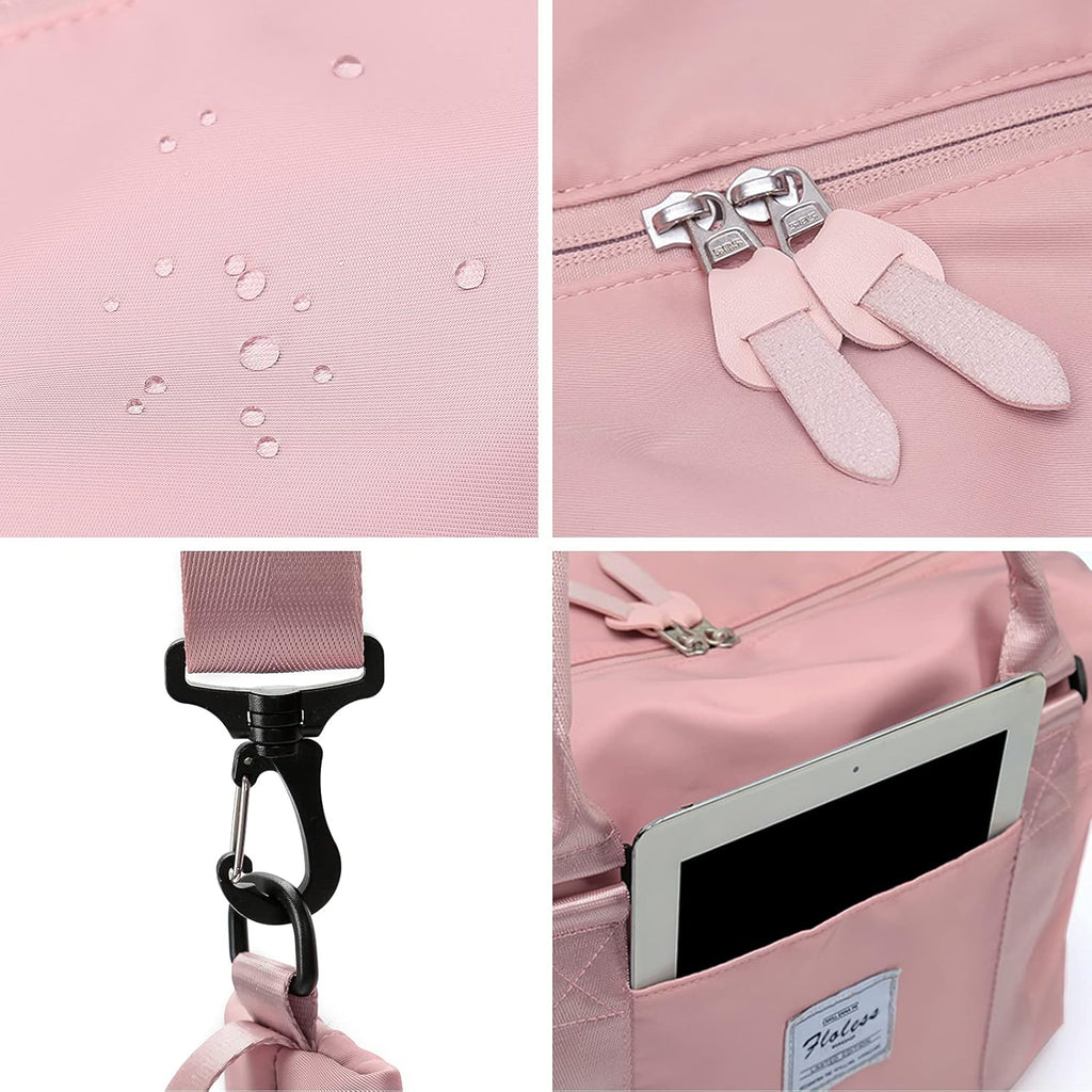 Skiennix Travel Duffel Bag - Stylish Weekender with Wet Pocket & Toiletry Bag | Large Pink