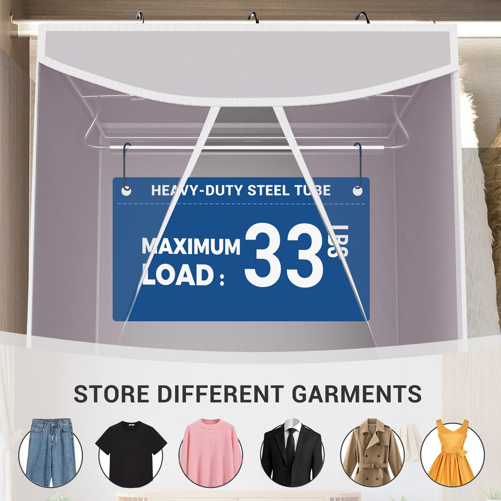 STORAGE MANIAC 2-Pack Hanging Garment Bag, Long Garment Cover for Closet, Clear Garment Bags for Storage, Large Garment Storage Bag for Dresses, Suits, Zipper Cover with Sealed Clear Window, Grey