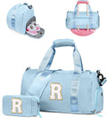 Skiennix Girls Gym Bag - Personalized Weekender Tote with Shoe Compartment & Makeup Pouch | Ideal Gift for 7-Year-Olds (Letter R)