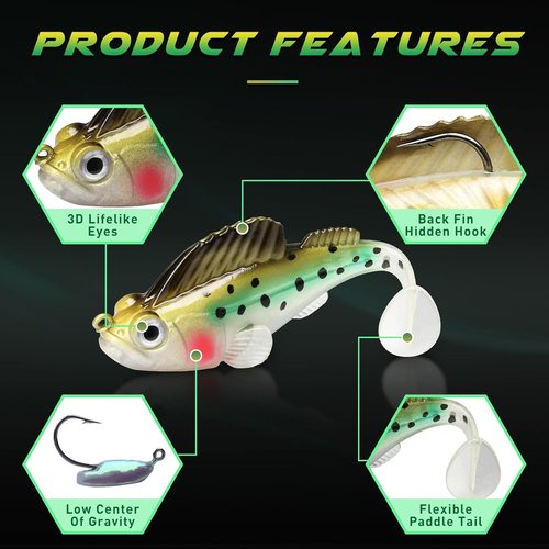 Gotour Fishing Lures - Weedless Soft Paddle Tail Swimbaits for Freshwater & Saltwater | Premium Pre-Rigged Jigs for Bass, Crappie, Trout & Walleye