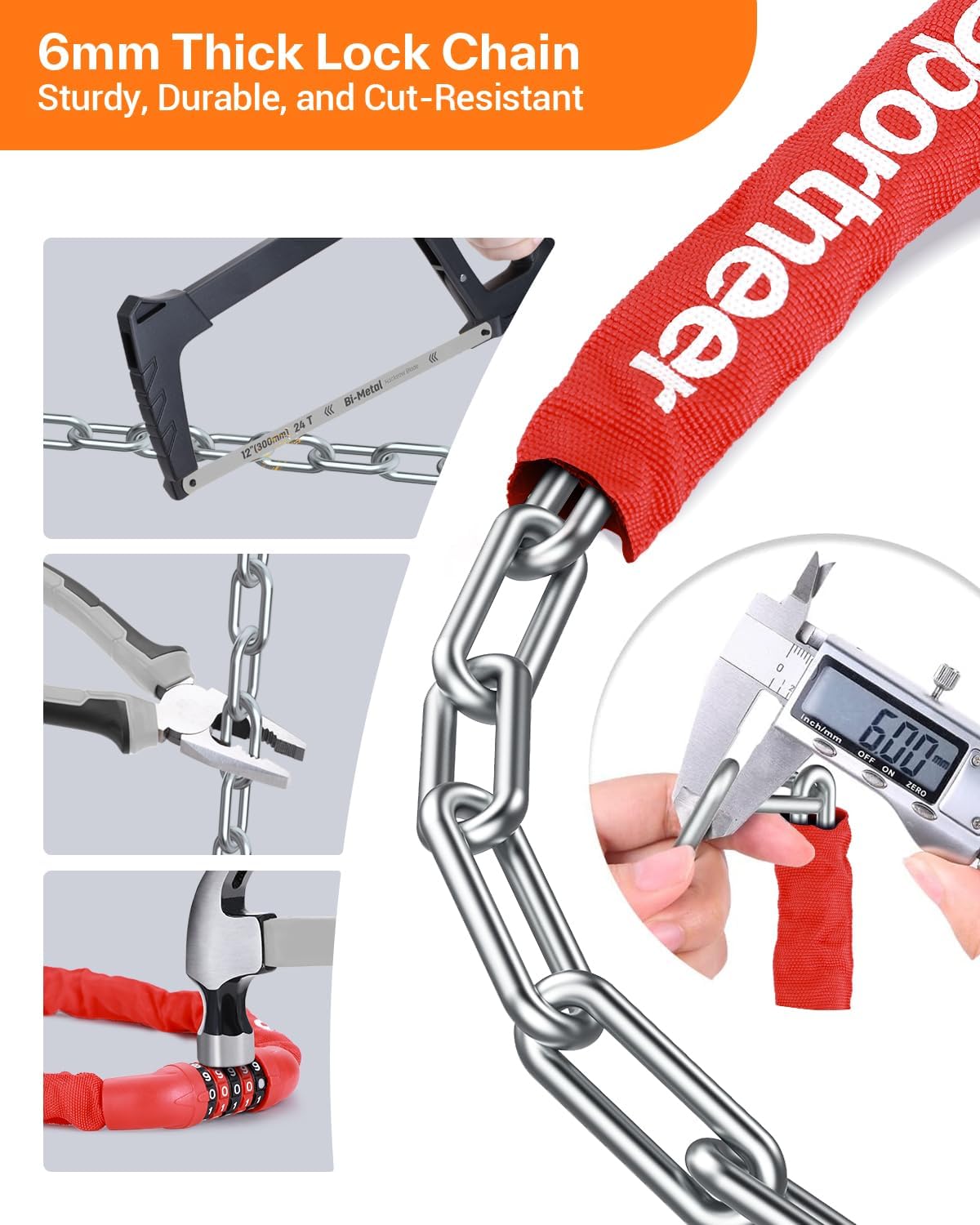 Sportneer Bike Lock - High Security 5-Digit Combination Chain Lock | 3.2/3.6/4ft Heavy Duty Keyless Design for Bikes, Motorcycles, Scooters, Doors & Gates - 4/6mm Thick, Easy to Use