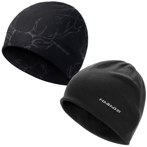 HASAGEI Beanies Skull Caps for Men, Women Warm Helmet Liner, Cycling Cap Soft Lightweight Beanie Hat Antistatic Printed Hat (Black+Deer Pattern)