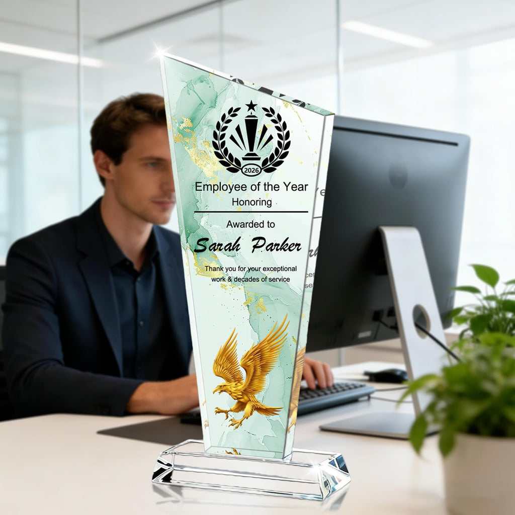 Morlavid Personalized Crystal Trophy Award Custom Crystal Plaques with Logo/Photo/Name for Employee Recognition Retirement Team Achievements Leadership,Style 2