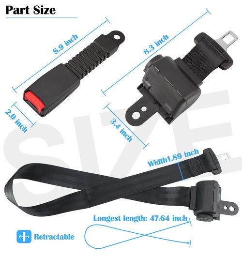 Dewkake Golf Cart Seat Belts Kit, 4pcs Universal Retractable Front and Rear Golf Cart Seat Belt Kit for EZGO, Club Car