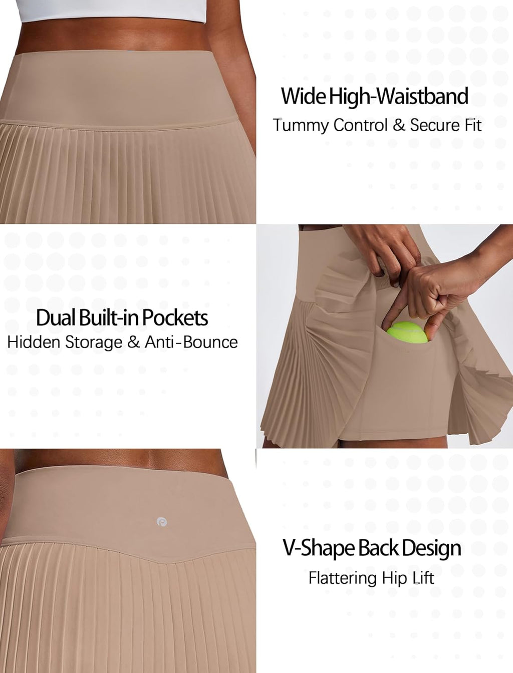 PINSPARK High Waist Pleated Tennis Skirts for Women - Mini Athletic Golf Skort with Pockets