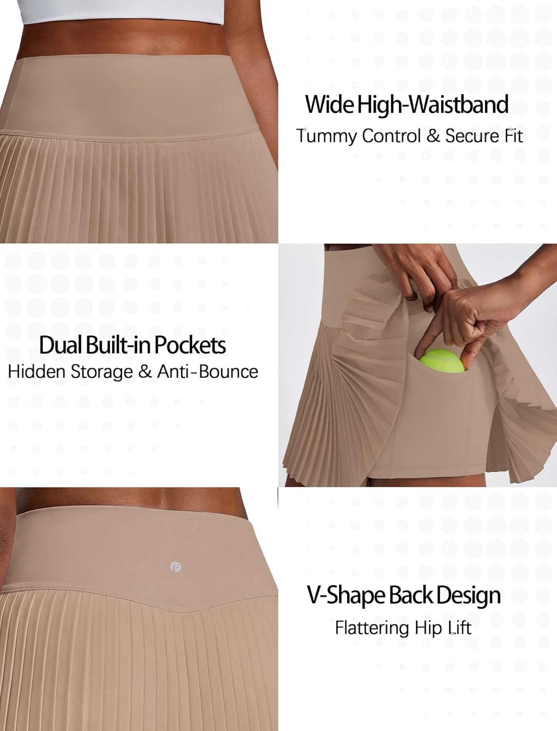 PINSPARK High Waist Pleated Tennis Skirts for Women - Mini Athletic Golf Skort with Pockets