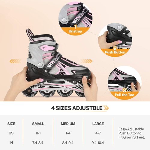 Gonex Inline Skates - Adjustable Outdoor Roller Skates for Kids & Teens with Light-Up Wheels