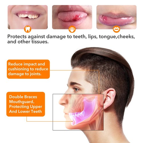 Sport Mouth Guard Youth Adult, Mouthguard for Braces Sparring Mouth Guard, Double Braces,Soft, No Boiling Required，Football, Taekwondo, Jujitsu and Karate