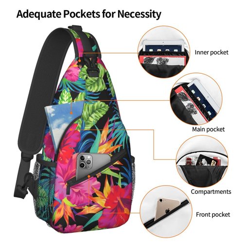 Tropical Hawaiian Flower Sling Bag Crossbody Travel Hiking Chest Backpack Shoulder Daypack for Men Women