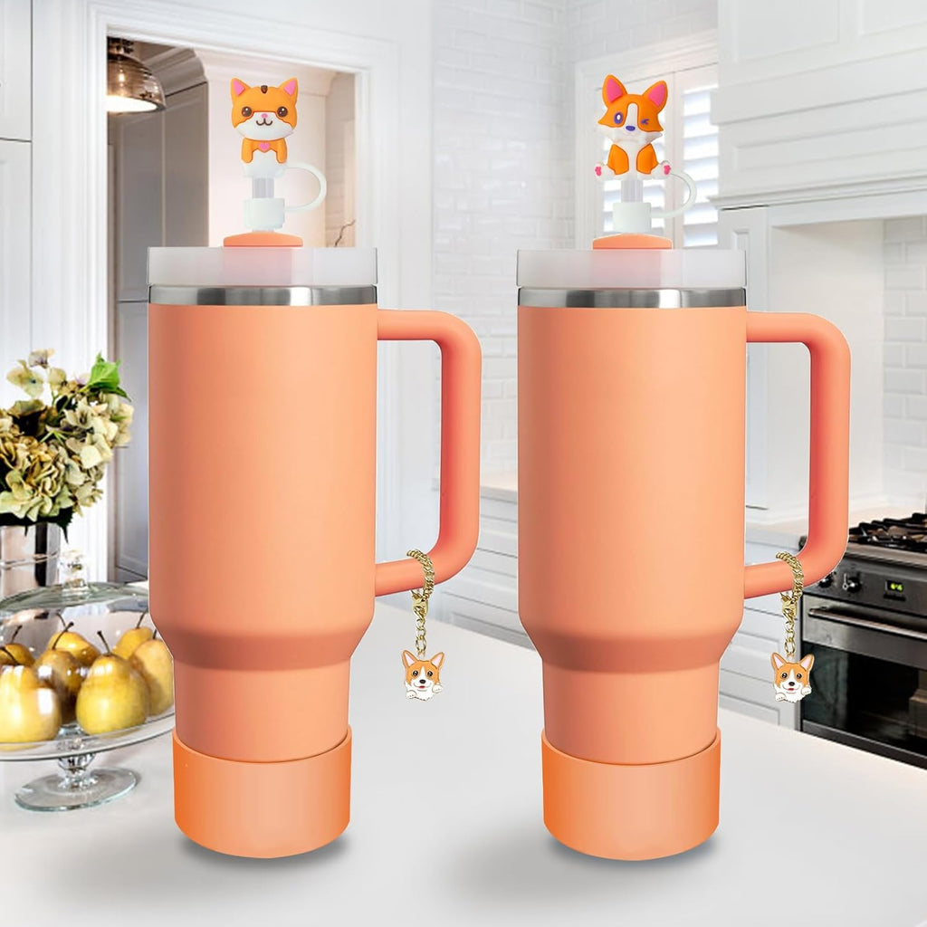 Stanley - Cup Accessories Set with Straw Cover, Spill-Proof Stopper & Dog Handle Charm | Sunshine Orange