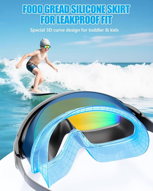 Aegend Kids Swim Goggles - Wide View, Anti-Fog & UV Protection | 2-Pack with Ear Plugs for Ages 3-14