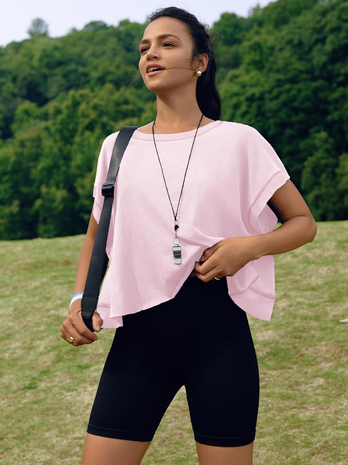 SENSERISE Women's Backless Workout Top - Short Sleeve Athletic Crop Shirt for Gym & Yoga