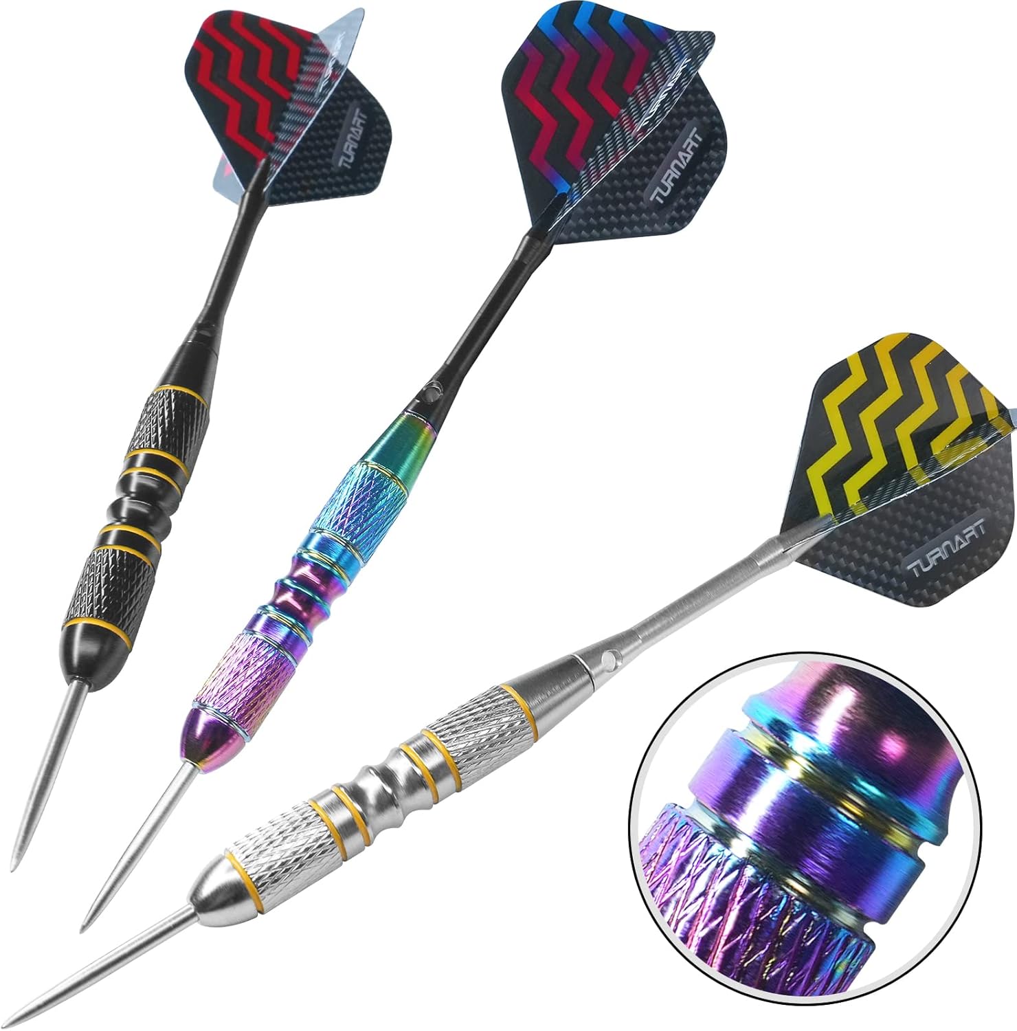 Turnart Darts Metal Tip Set - Professional Steel Tip Darts 12 Pcs with Stylish Case & Extra Flights