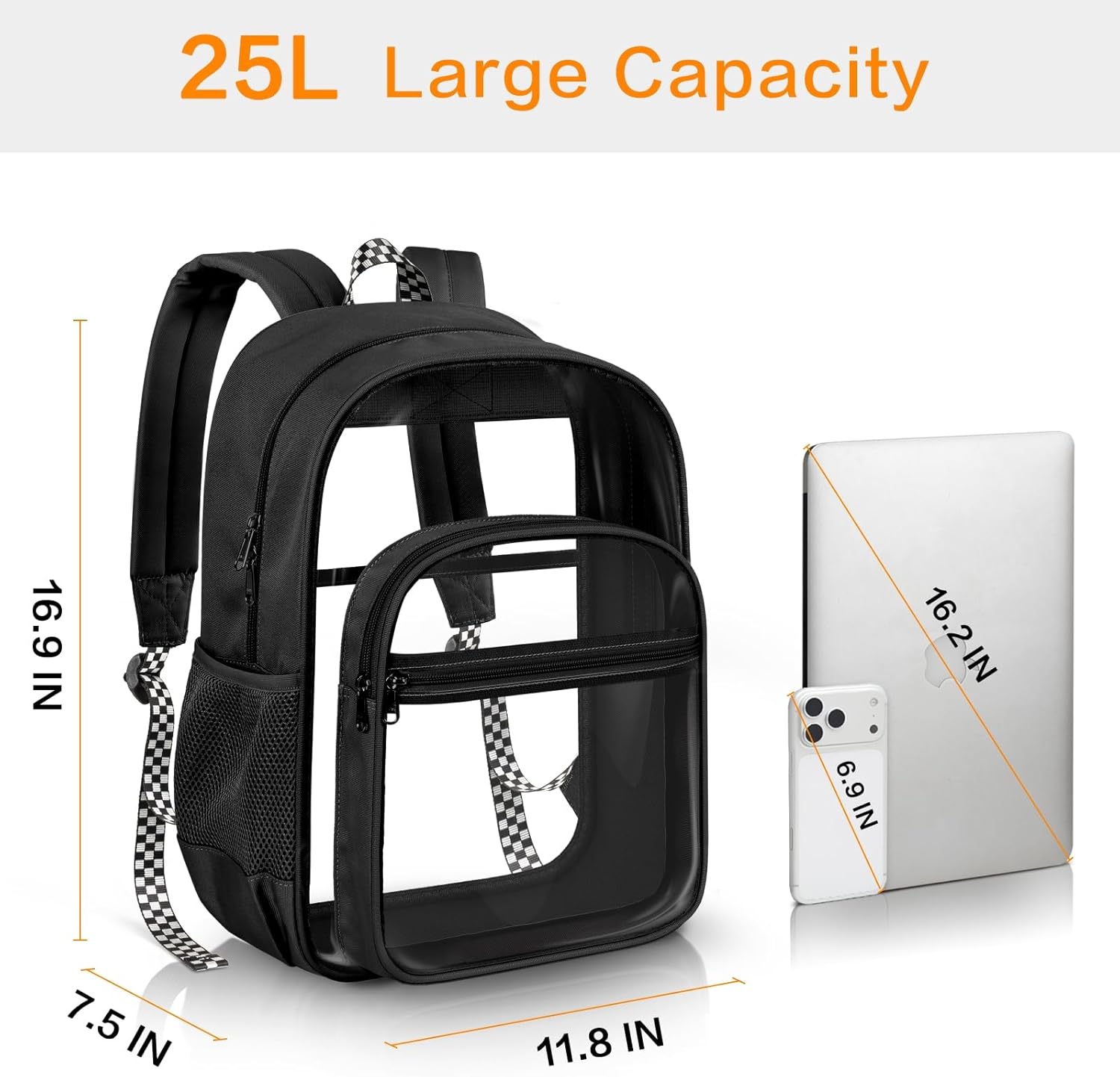 PAMANO Clear Backpack - Heavy Duty PVC & Fabric | Transparent College Bag for Travel & Security - Black