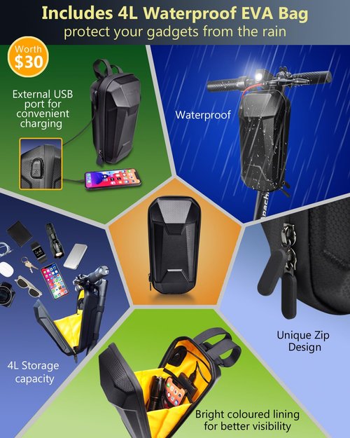 SYNAGY Scooter Storage Bag with USB Charging Port, Electric Scooter Handlebar Bags for Escooter, Electric Bike, Ebike, 4L (Standard-long Straps)