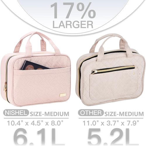 NISHEL Travel Toiletry Bag - Portable Hanging Organizer for Travel Essentials | Medium Size, Pink