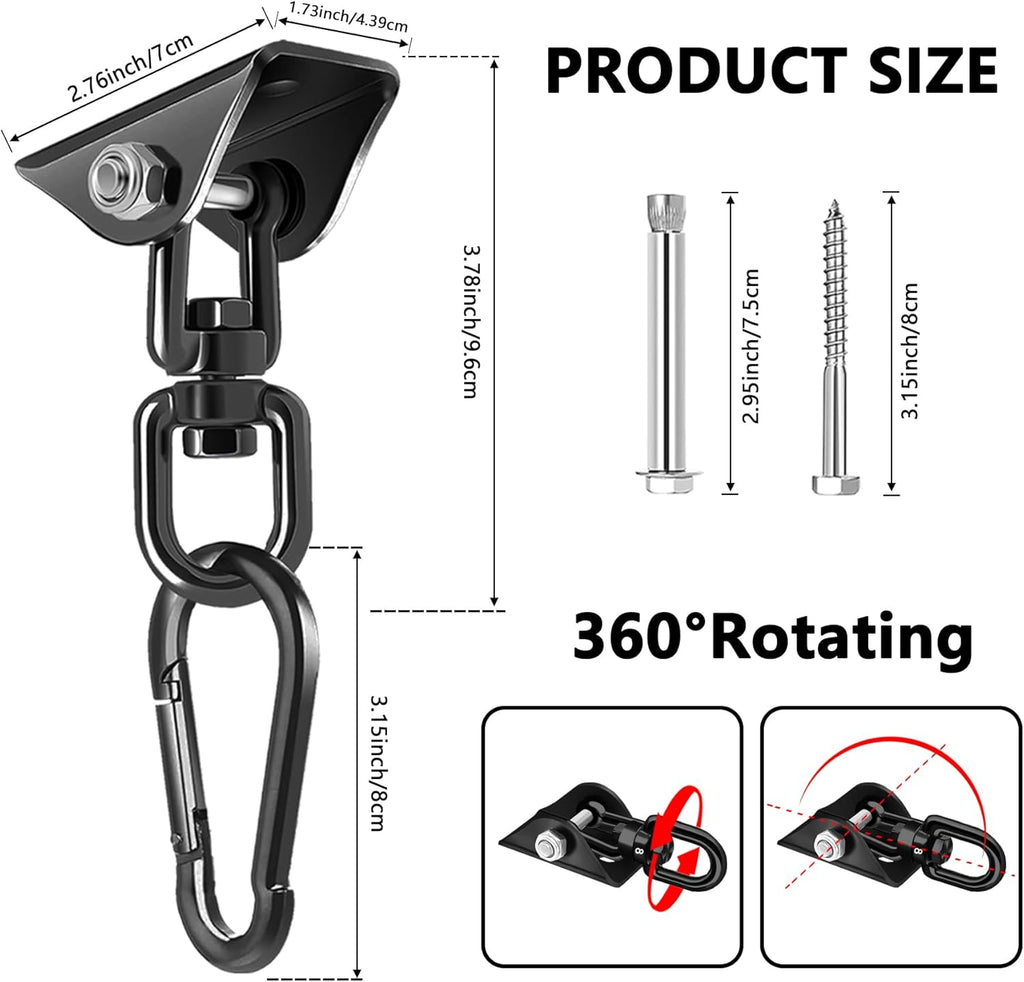 Skiennix Hammock Hanging Kit - 360° Rotating Heavy-Duty Swing Chair Hook | 1200 lbs Capacity for Indoor/Outdoor Use
