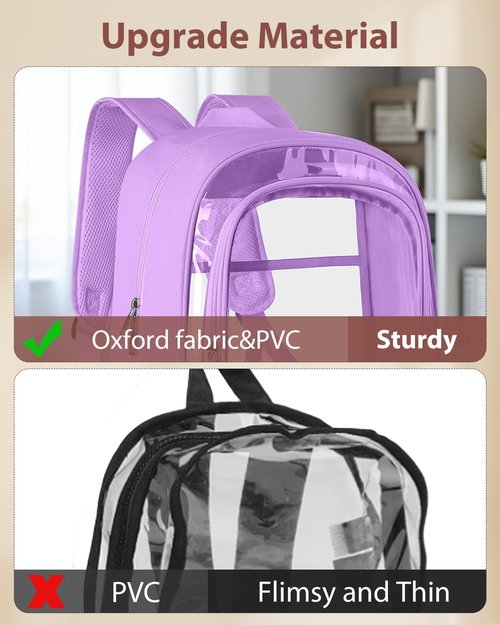 KIMNERPU Clear Backpack - Heavy Duty Transparent Bookbag with Reinforced Straps | Large Capacity, Purple