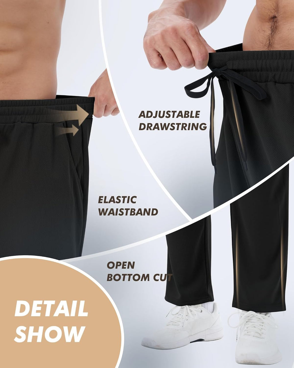 Skiennix Men's Sweatpants - Comfortable Mesh Open Bottom Joggers with Pockets | Loose Fit for Gym & Casual Wear