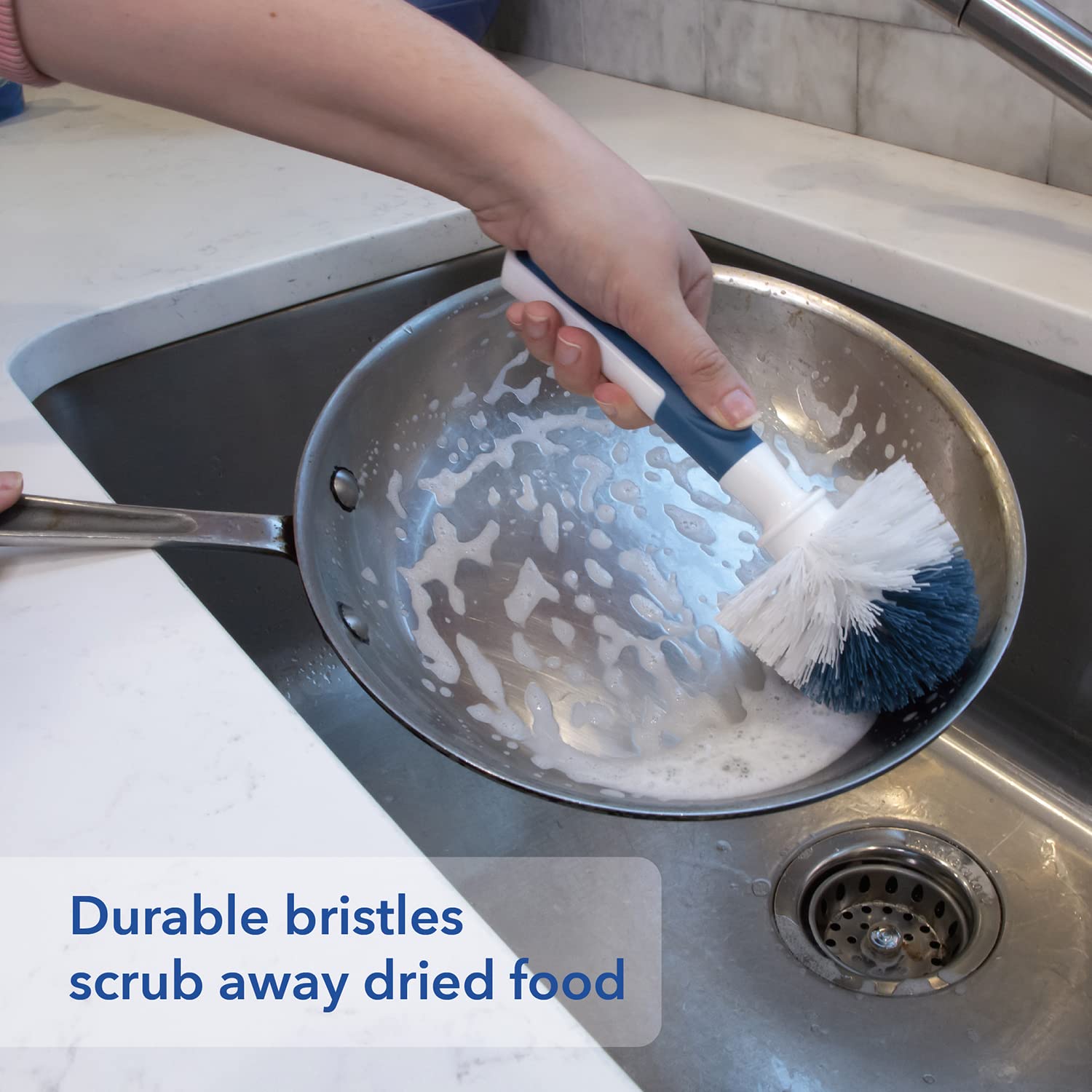 Unger Sink & Dish Scrub Brush - Non-Scratch Bristles for Hard-to-Reach Corners | Ideal for Glassware & Pots