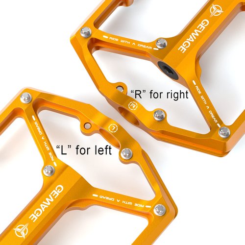 Road/Mountain Bike Pedals - 3 Bearings Bicycle Pedals - 9/16” CNC Machined Flat Pedals with Removable Anti-Skid Nails (Gold)