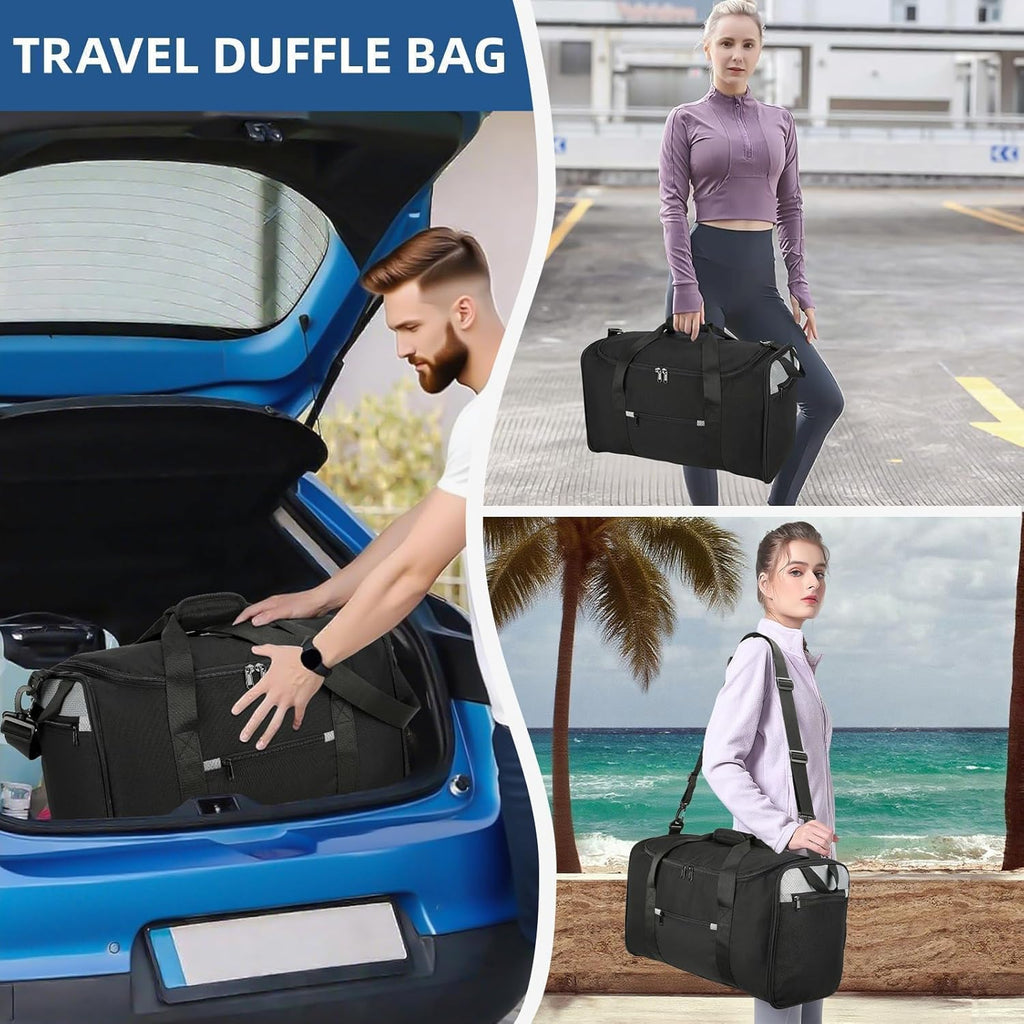 Skiennix 18-Inch Small Gym Bag - Foldable Black Duffel for Travel & Airplane Carry-On
