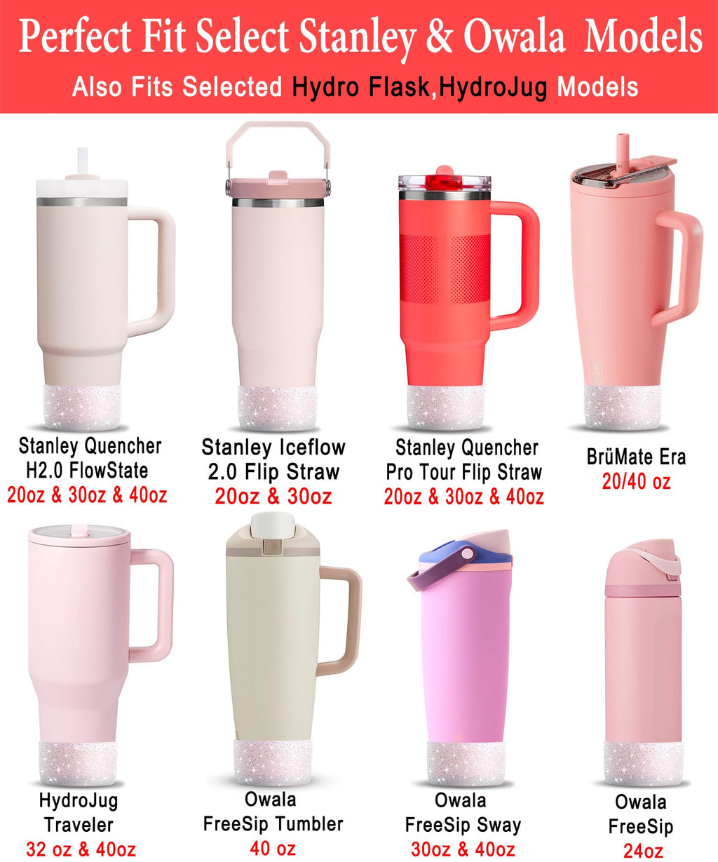 2 PCS Glitter Silicone Boot Compatible with Stanley Tumbler 20 30 40 oz & Fits Hydro Flask Water Bottle 12-24oz & Fits Yeti, Simple Modern, Owala Cup - Bling Cup Bottom Protector Accessories