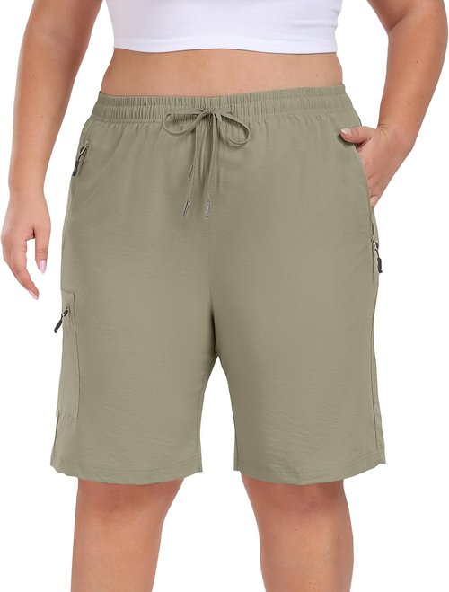 MoFiz Women's Plus Size Hiking Shorts - Lightweight Quick-Dry Athletic Shorts in Grey Khaki, 4XL