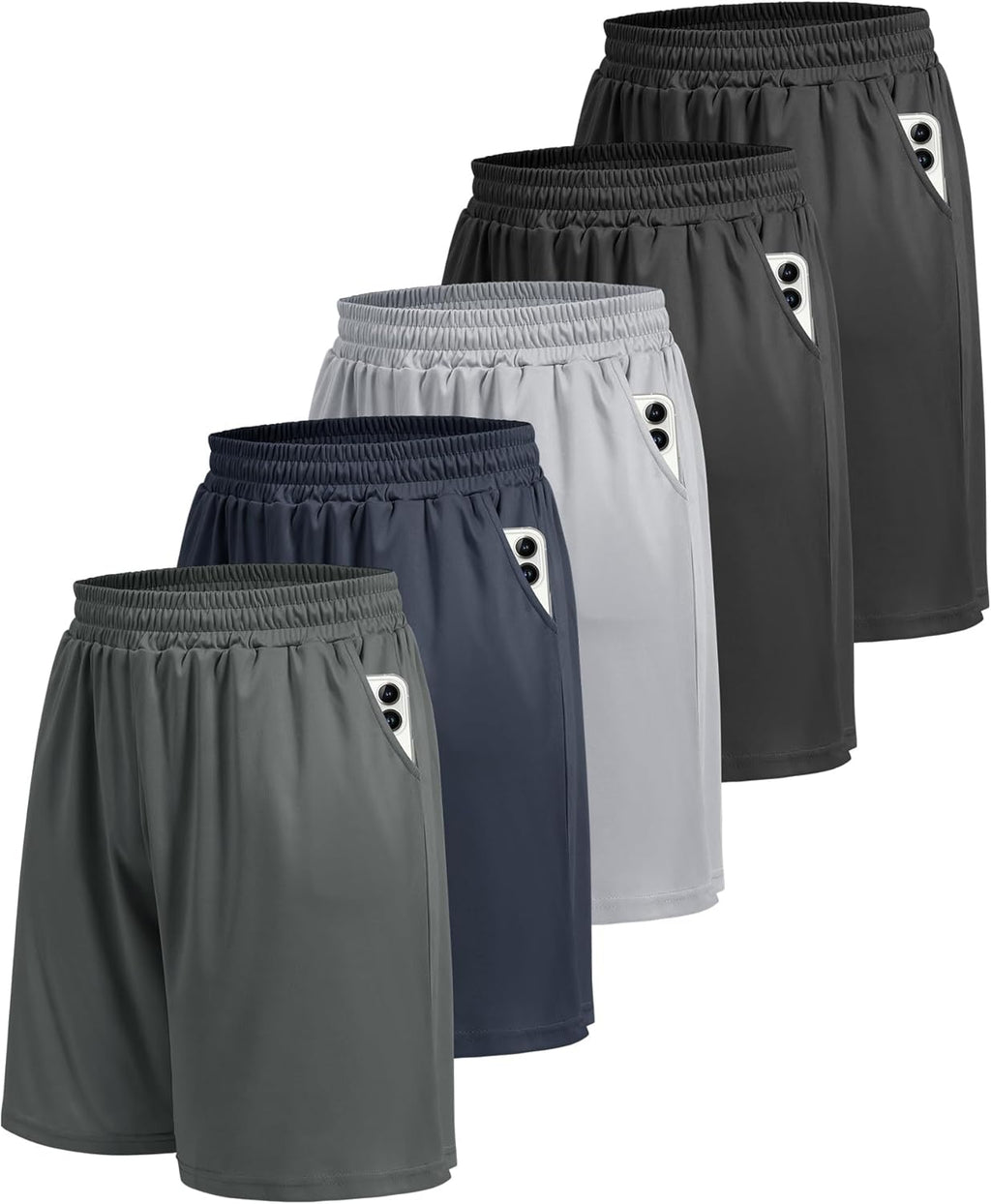 Skiennix Men's Athletic Gym Shorts - Quick Dry Black Workout Shorts with Pockets | 5 Pack