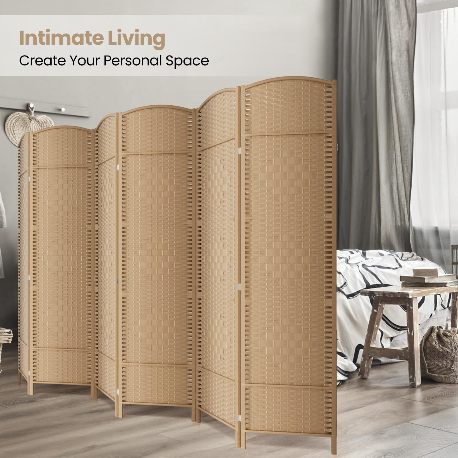 Cocosica 6 Panel Room Divider,6Ft Folding Privacy Screen,Tall - Extra Wide Foldable Panel Partition Wall Divider with Diamond Double-Weaved Hand-Woven Design Room Screen Divider