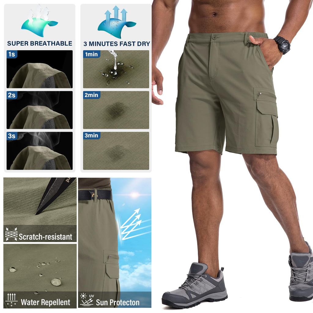 Jessie Kidden Mens Outdoor Casual Expandable Waist Lightweight Water Resistant Quick Dry Fishing Hiking Shorts (Light Green, 42)