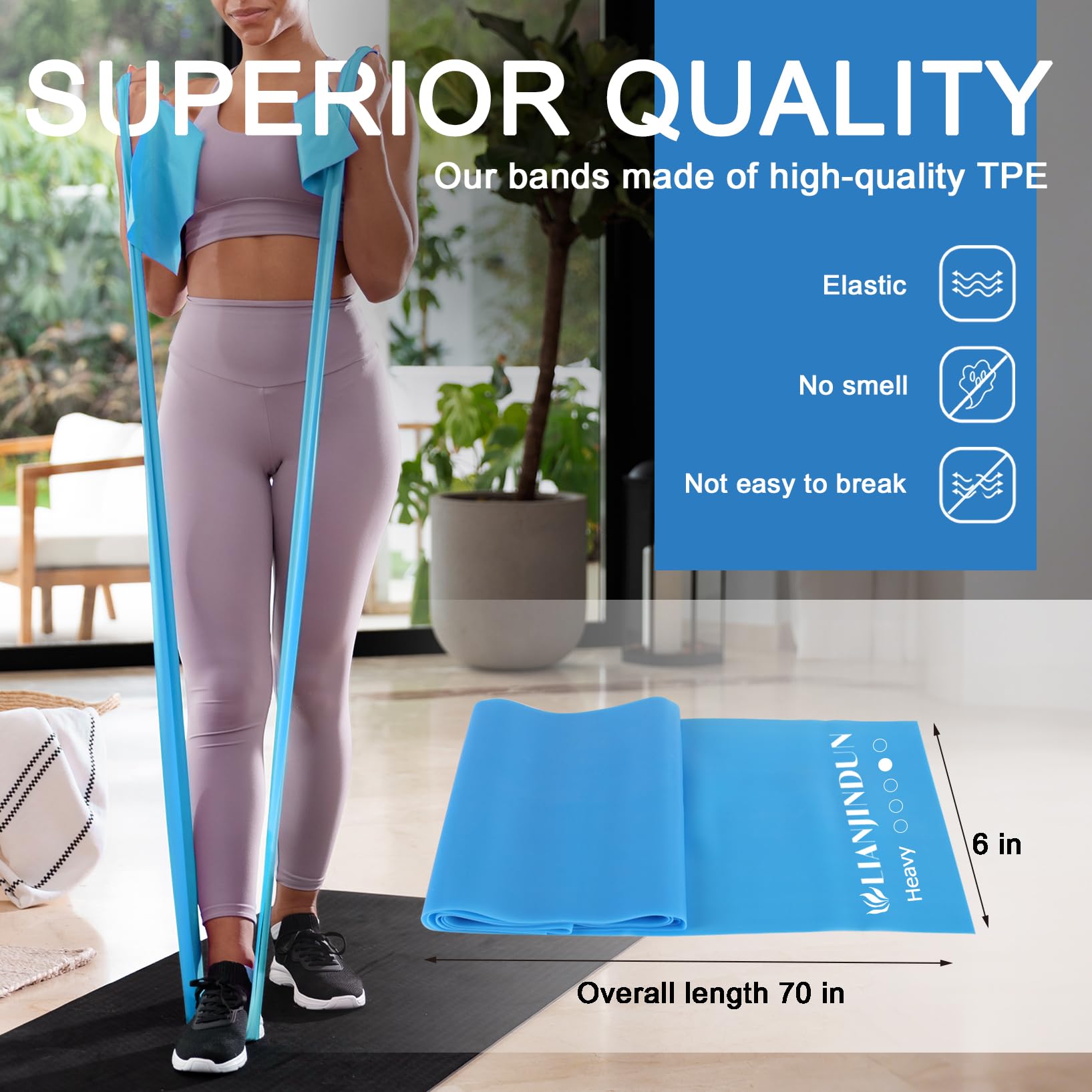 5 Pcs Professional Resistance Bands（5.9FT）. Latex-Free, Elastic Band, Work Out Bands, Stretch Bands for Working Out Women or Men, Exercise Bands Set for Physical Therapy, Yoga, Pilates