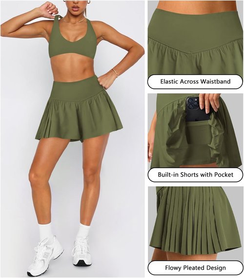 Hragc Athletic Running Shorts - Women's Flowy Butterfly Crossover Workout Skort with Pocket | Gym & Tennis