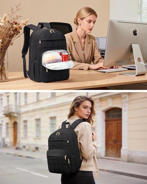 CAMTOP Work Backpack - Insulated Travel Backpack for Women | Puffer Quilted Design, Fits 15.6 Inch, Black