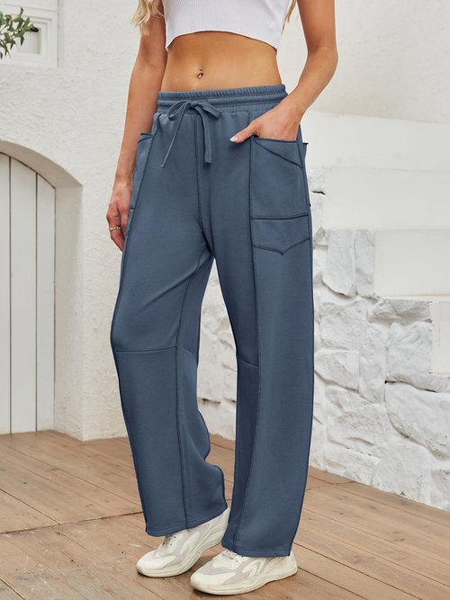 Dokuritu Barrel Pants Women Casual Drawstring Baggy Sweatpants Elastic Waist Wide Leg Lounge Pants with Pockets