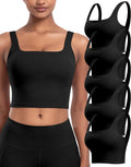 Skiennix Women's Sports Bras - 5-Pack Square Neck Longline Workout Crop Tops with Built-In Pads