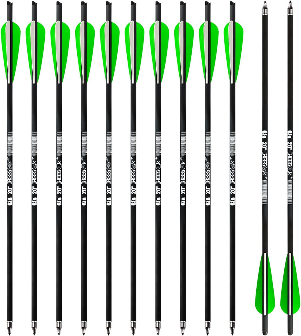 REEGOX Crossbow Bolts - 16/18/20 Inch Bio Arrows with Moon Nocks & Removable Tips | Pack of 12
