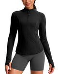 G Gradual Women's Black Workout Jackets Slim Fit Lightweight Full Zip Thumb Holes Athletic Running Clothes(Black, M)