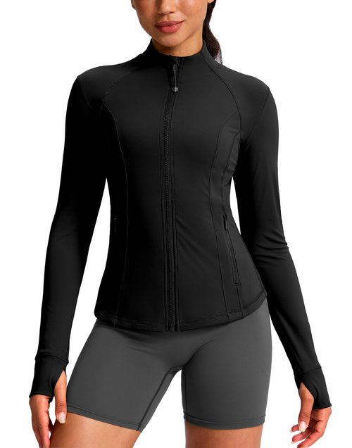 G Gradual Women's Black Workout Jackets Slim Fit Lightweight Full Zip Thumb Holes Athletic Running Clothes(Black, M)