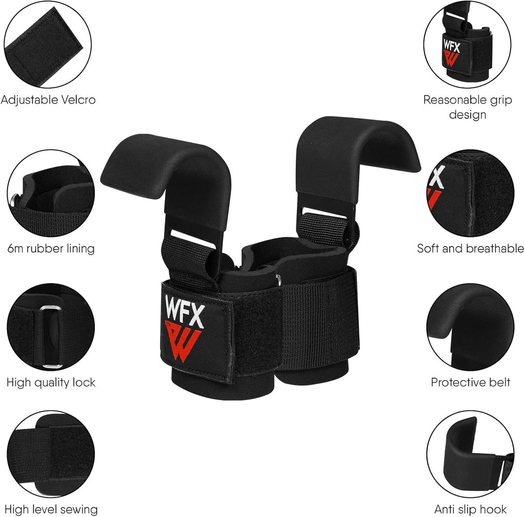 Skiennix Weight Lifting Hooks - Non-Slip Rubber Coated Grips with 7mm Neoprene Wrist Support for Strength Training