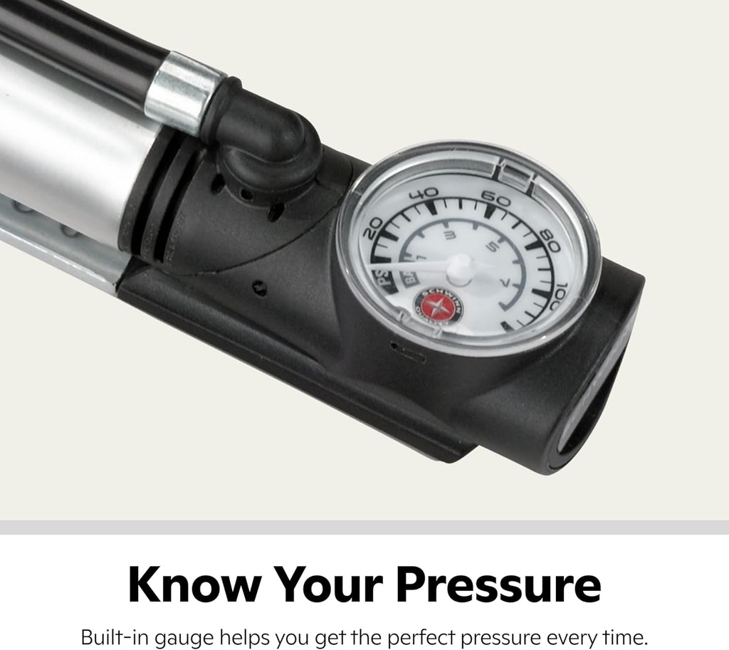 Schwinn Air Sport Mini Bike Pump - Portable Foot & Hand Pump for Schrader & Presta Valves | Ideal for Easy Road Riding