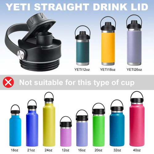 2-Pack Replacement Lids for Yeti Rambler Water Bottles, Compatible with 12 18 26 36 46 64 oz, Chug Caps with Flexible Handle, BPA Free Leakproof Screw Top, Straw Lid Replacement Kit