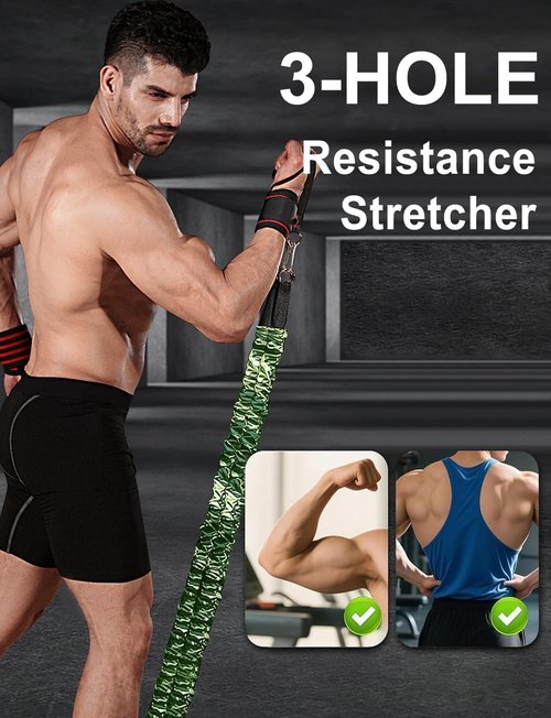 2025 New Natural Latex 3-Hole Resistance Stretcher, 3-Way Natural Latex Resistance Band-Full Body Stretching & Strength Training, Ab Training Auxiliary Device, Unisex (Green)