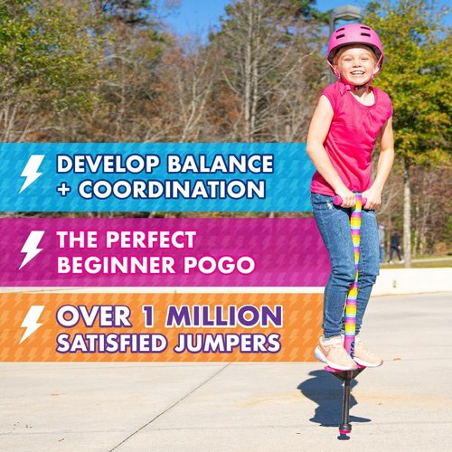 Flybar Foam Jolt Pogo Stick - Safe & Fun for Kids Ages 6+ | Supports 40-80 Pounds (Rainbow)