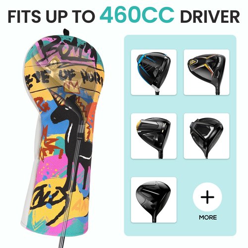 LZFAN Funny Golf Club Head Cover Driver Headcover Fairway Wood Headcover Hybrid Club Head Cover Graffiti Driver